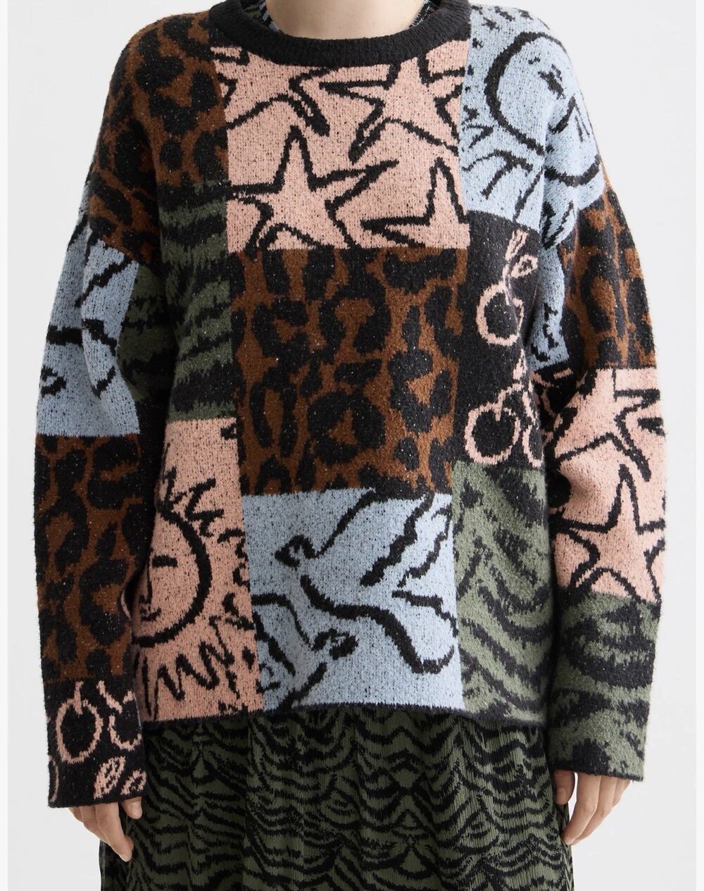 Scotch & Soda Sweater Womens Jacquard Knit Graphic Leopard Oversized Small
